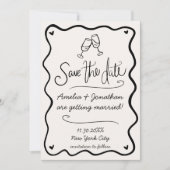 Hand getrokken golvende doedel bruiloft bewaar de  kaart (Voorkant)