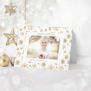 Hand getrokken Gouden Sneeuwvlok Kerstfoto Feestdagen Kaart