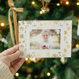 Hand getrokken Gouden Sneeuwvlok Kerstfoto Folie Feestdagenkaart