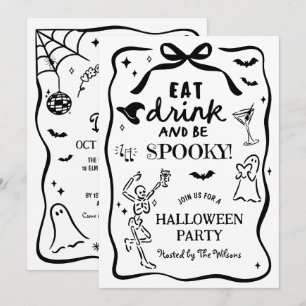 Hand getrokken grillig skelet Spooky Halloween Kaart