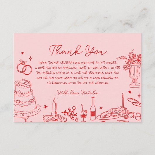 Hand getrokken grillig Vrijgezellenfeest Dank u Informatiekaartje (Voorkant)