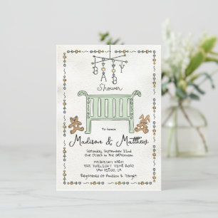 Hand getrokken grillig Wieg Baby shower Kaart