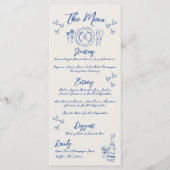 Hand getrokken grillige  Blue Wedding Menu (Voorkant)