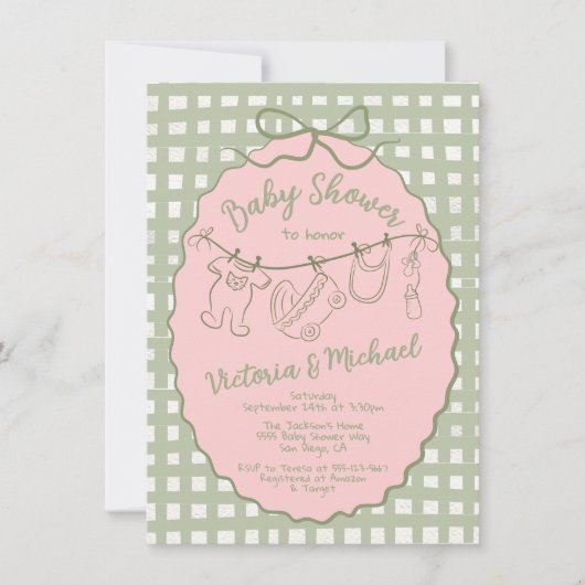Hand getrokken grillige boho Baby shower waslijn Kaart (Voorkant)
