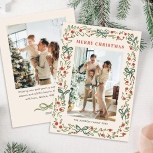 Hand getrokken grillige Boho Kerstmis 2 Foto Feestdagenkaart