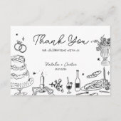 Hand getrokken grillige bruiloft Dank u Informatiekaartje (Voorkant)