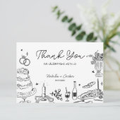 Hand getrokken grillige bruiloft Dank u Informatiekaartje (Staand voorkant)