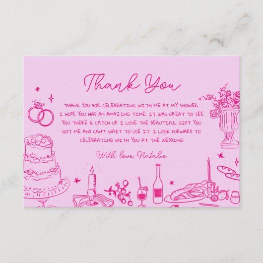 Hand getrokken grillige bruiloft Dank u Informatiekaartje (Voorkant)