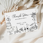 Hand getrokken grillige bruiloft Dank u Informatiekaartje