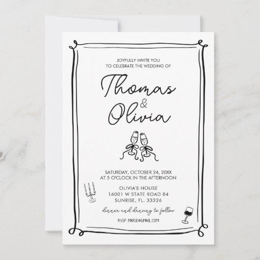 Hand getrokken grillige bruiloft uitnodigingen (Voorkant)