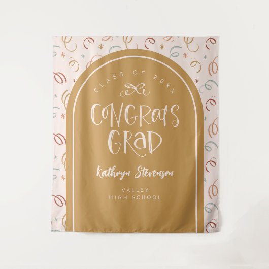 Hand getrokken grillige Congrats Afstudeerder Part Wandkleed (Voorkant)