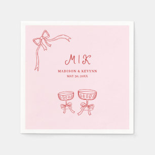 Hand getrokken grillige Doodle Rood Roze bruiloft Servet