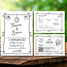 Hand getrokken grillige Doodle Wavy RSVP behuizing