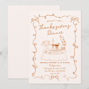 Hand getrokken grillige eettafel Thanksgiving Kaart