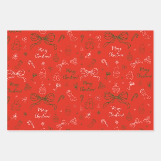 Hand getrokken grillige Franse Coquette Bow Kerstm Inpakpapier Vel (Voorkant 2)