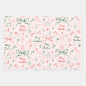 Hand getrokken grillige Franse Coquette Bow Kerstm Inpakpapier Vel (Voorkant)