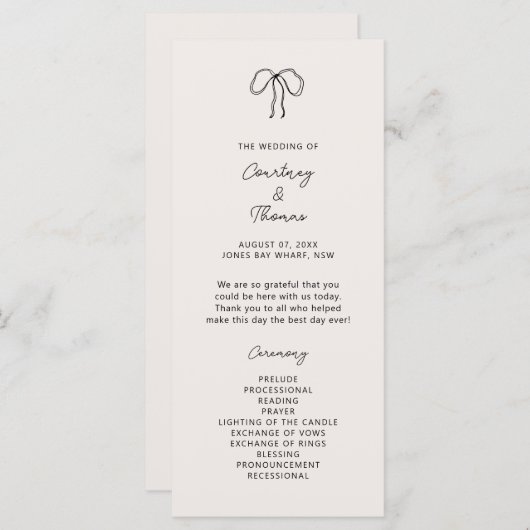 Hand getrokken grillige huwelijksceremonie program (Voorkant / Achterkant)