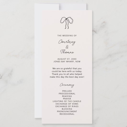 Hand getrokken grillige huwelijksceremonie program (Voorkant)