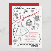 Hand getrokken grillige speelse prinses Quinceañer Kaart (Voorkant / Achterkant)