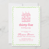 Hand getrokken grillige taart verjaardagsfeestje kaart (Voorkant)