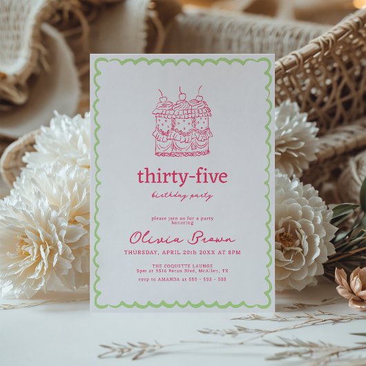 Hand getrokken grillige taart verjaardagsfeestje kaart