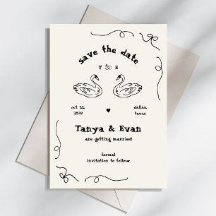 Hand getrokken grillige Zwaan Monogram Doodle Wedd Save The Date