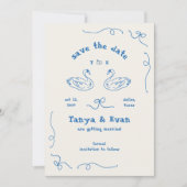 Hand getrokken grillige Zwaan Monogram Doodle Wedd Save The Date (Voorkant)