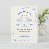 Hand getrokken grillige Zwaan Monogram Doodle Wedd Save The Date (Staand voorkant)