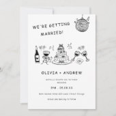 Hand getrokken grillige zwart-wit bruiloft kaart (Voorkant)