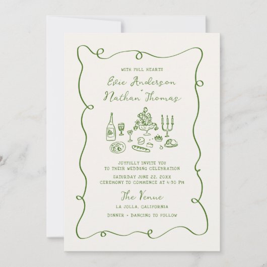 Hand getrokken groen alles in een bruiloft kaart (Voorkant)