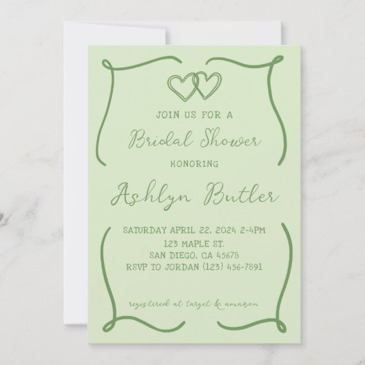 Hand getrokken groen Lijst bruids doucheuitnodigin Kaart (Voorkant)