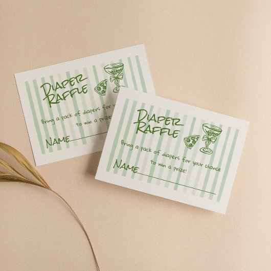 Hand getrokken groen roze pizza Baby luier Raffle Informatiekaartje