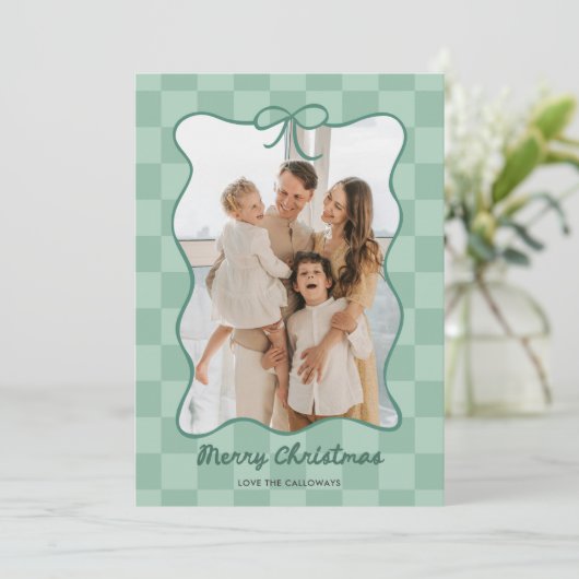 Hand getrokken groene boog Lijst geruit foto Feestdagenkaart (Staand voorkant)