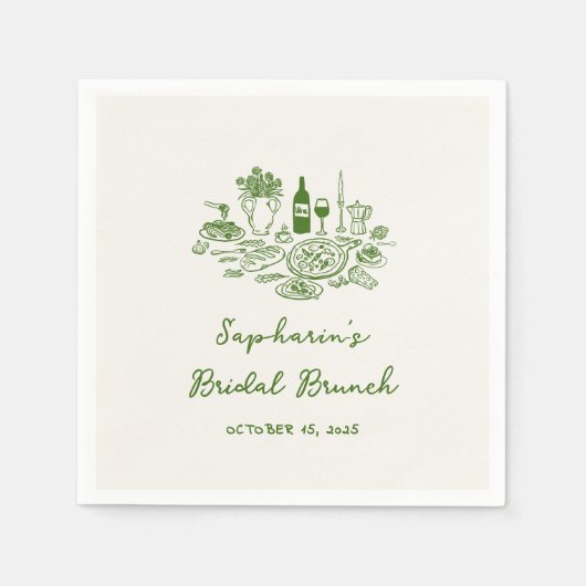 Hand getrokken groene bruids brunch servet (Voorkant)