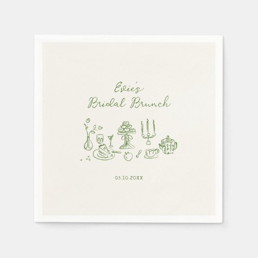 Hand getrokken groene bruids brunch servet (Voorkant)