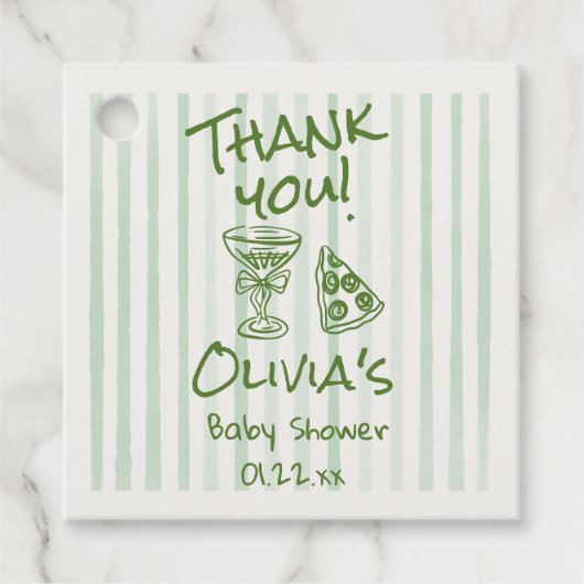 Hand getrokken groene pizza speciale levering douc bedankjes labels (Voorkant)