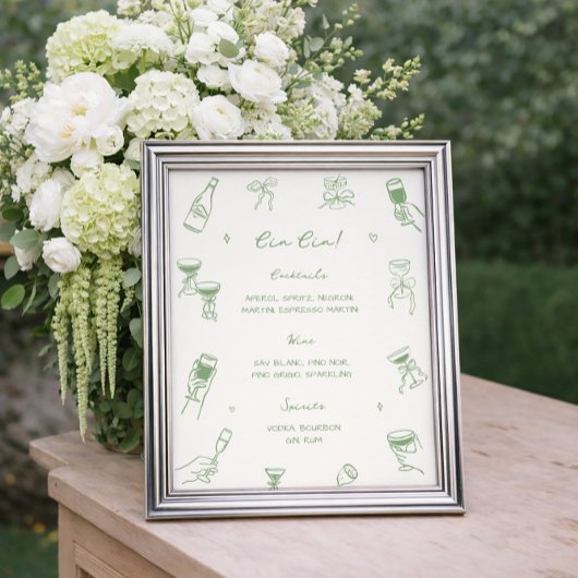 Hand getrokken Groene Wedding Cin Bar Poster