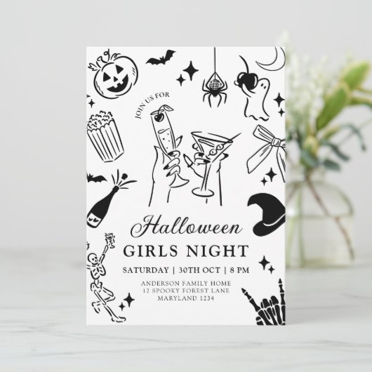 Hand getrokken Halloween Kostuum Party Uitnodiging (Staand voorkant)