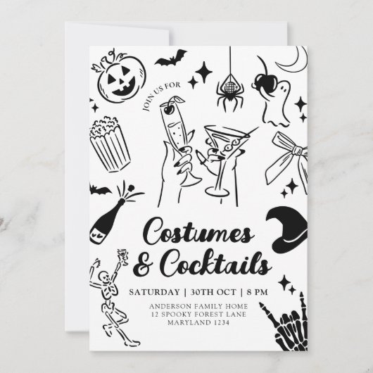 Hand getrokken Halloween Kostuum Party Uitnodiging (Voorkant)