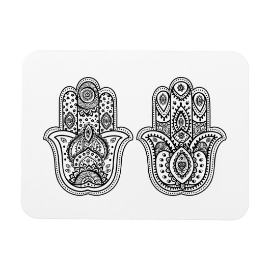 Hand getrokken Hamsa met Ornamenten Magneet (Horizontaal)