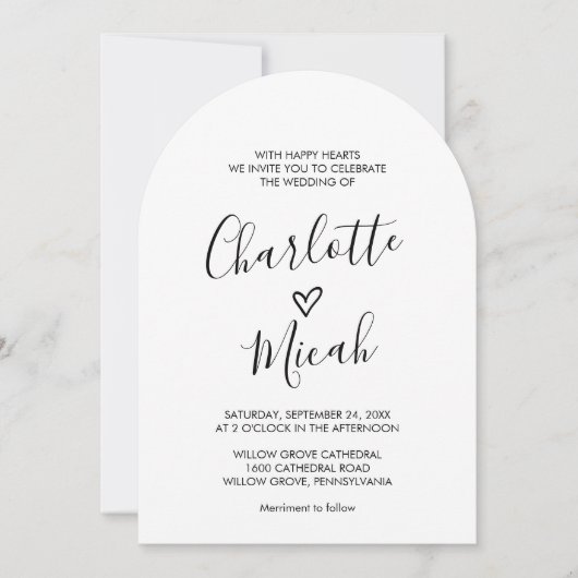 Hand getrokken hart eenvoudige minimale Boho Boog Kaart (Voorkant)