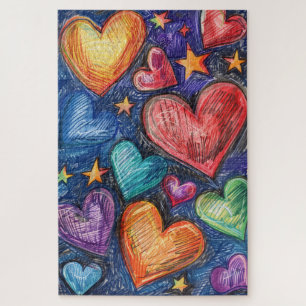 Hand getrokken harten & sterren legpuzzel