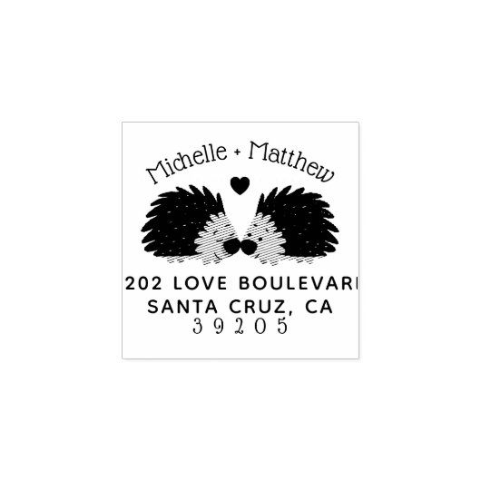 Hand-getrokken Hedgehog & Hart Bruiloft Retouradre Rubberstempel (Afrduk)