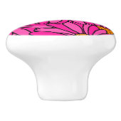 Hand getrokken Heet Roze & Sinaasappel Daisy Patte Keramische Knop (Zijkant)