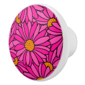 Hand getrokken Heet Roze & Sinaasappel Daisy Patte Keramische Knop (Rechts)