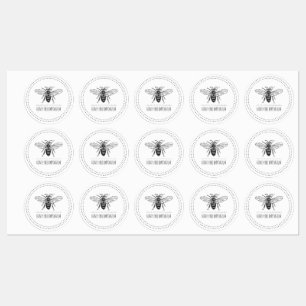 Hand getrokken honingbij in cirkel Logo Labels