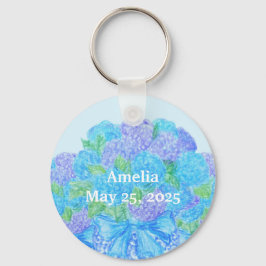 Hand getrokken hortensia in vaas sleutelhanger