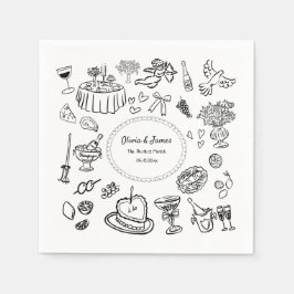 Hand getrokken illustraties, bar cocktail bruiloft servet