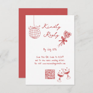 Hand getrokken illustraties Doodles Maroon bruilof Informatiekaartje