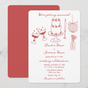 Hand getrokken illustraties Doodles Maroon bruilof Kaart
